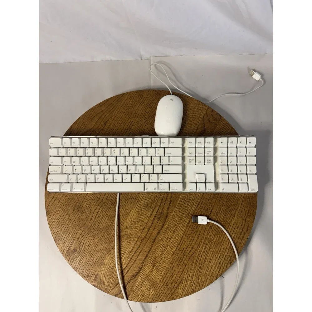 Vintage Apple A1048 Wired USB Keyboard A1152 Mighty Mouse White Mac Combo
